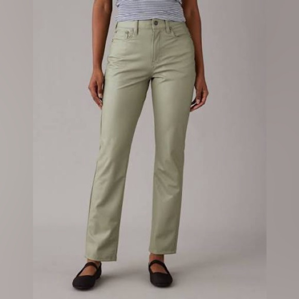 NWT AE Stretch Vegan Leather Super High-Waisted Straight Pant